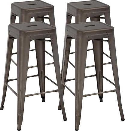 FDW Metal Bar Stools Set of 4 Counter Height Bar Stools 24 Inches Industrial Bar Chairs Patio Stool Stackable Backless Stool Indoor Outdoor Metal Kitchen Stools Bar Chairs (Bronze, 30")