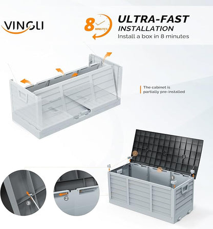 VINGLI 75 Gallon Collapsible Outdoor Storage Box, Simple-to-assemble Plastic Storage Containers with Lid, Patio Deck Box Furniture for Garden, Pool, Balcony, Yard (Black)