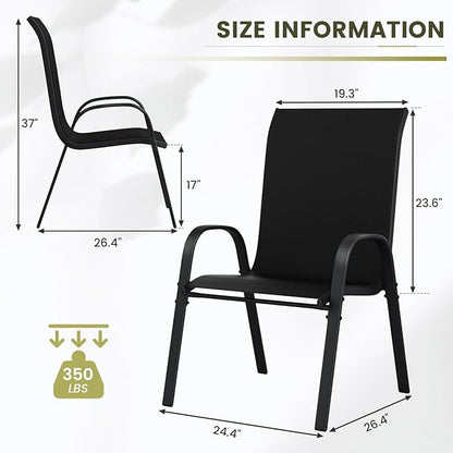 UDPATIO Patio Chairs Set of 8, Stackable Outdoor Dining Chairs with High Back, Breathable Textilene Fabric Outdoor Chair All Weather, 350LBS Capacity for Garden, Backyard (Black)