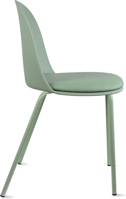 2xhome Modern Stackable Armless Dining Chair | Plastic Shell Seat with Metal Legs | Indoor or Outdoor Use | Home Kitchen Patio (4, Green, Padded Seat)