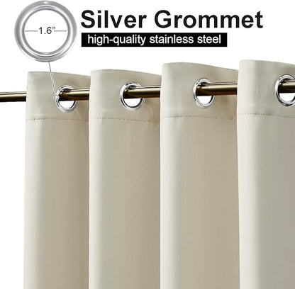NICETOWN 2 Panels Outdoor Curtains for Patio Waterproof 95" Long, Windproof Grommet & Back Tab on Top & Bottom Thermal Insulated Sun Blocking Drapes with Rope for Gazebo, Beige, W100 per Panel