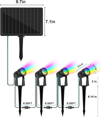 ZYAN Solar Landscape Spotlights Outdoor, Auto On/Off & IP65 Waterproof, LED Spot Lights for Garden, Pathway, Tree, Yard Warm White/RGB Color (Multi-Colored, 4 Pack)