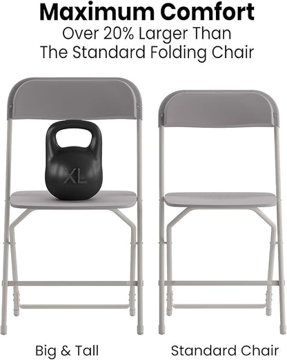 Flash Furniture Hercules Big and Tall Commercial Folding Chair - Extra Wide 650LB. Capacity - Durable Plastic - Gray, 4-Pack