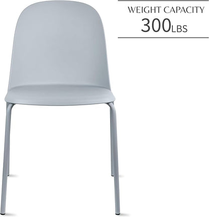 2xhome Modern Stackable Armless Dining Chair | Plastic Shell Seat with Metal Legs | Indoor or Outdoor Use | Home Kitchen Patio (1, Grey, No Padding)
