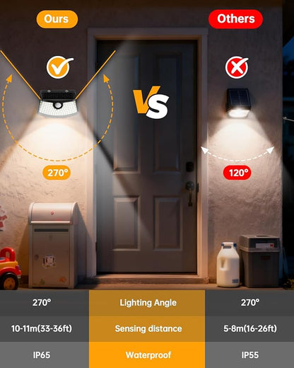 Aootek New Solar Motion Sensor Lights 120 LEDs with Lights Reflector,270° Wide Angle, IP65 Waterproof, Step Lights for Front Door, Yard, Garage, Deck (Black, Daylight White, 8-Pack)