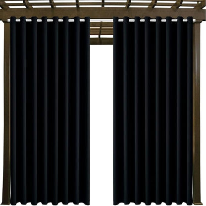 Waterproof Outdoor Curtain W105 x L95 - Grommet Top Sunlight Blocking Window Treatment Drapes Blackout Curtains for Home Bedroom Living Room Outdoor Patio Porch Pergola Cabana Gazebo (Black)