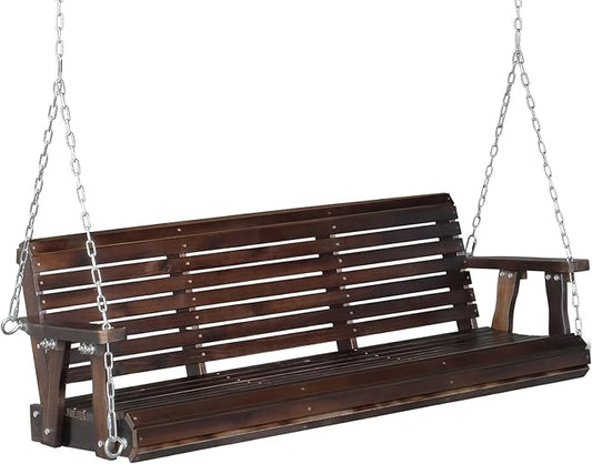 VINGLI Heavy Duty 880 LBS Patio Porch Swing Outdoor PU Painting, Hanging Chair with Adjustable Secure Chains, Finished Outdoor Bench Tree Swing for Yard | Garden | Lawn | Balcony (5 FT, Rustic)