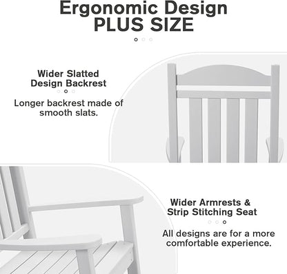 Devoko HDPE Rocking Chair Plastic Outdoor Indoor Patio Rocker Chair High Back All Weather Rocker for Patio Backyard Porch Garden (White)