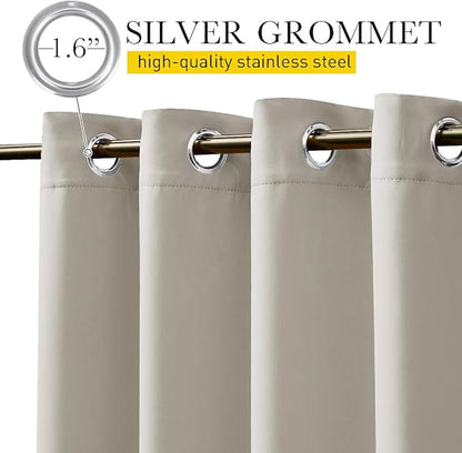NICETOWN 2 Panels Outdoor Curtains for Patio Waterproof & Windproof, Thermal Insulated Top & Bottom Grommet & Back Tab Sun Blocking Outdoor Drapes with Fixed Rope for Gazebo, Natural, W66 x L90