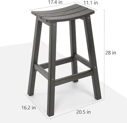 All-Weather Bar Stools Set of 2, 28" Height Outdoor Bar Stools, Never Rot or Fade, for Bar, Kitchen Counter, Deck, and Patio, Grey