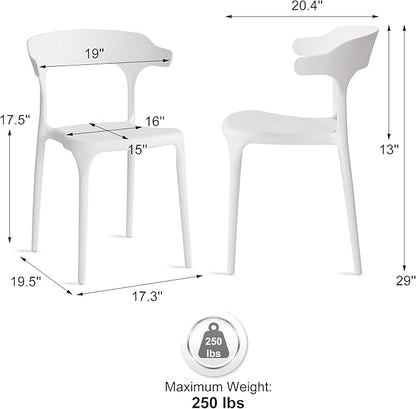 Modern Stackable Dining Chair Set, No Assembly, Plastic Chair, Patio Chair, Suitable for Indoor and Outdoor Cafes and Restaurants, Set of 4 (Cloud White)