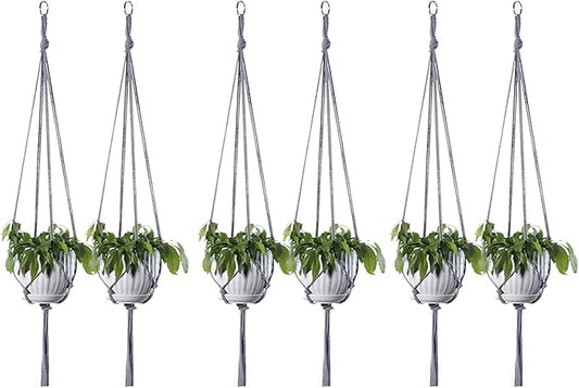 ELANE 6PCS Macrame Plant Hanger Indoor Hanging Planter Basket Decorative Tassels Flower Pot Holder for Indoor Outdoor Home Decor(6Pcs Grey)