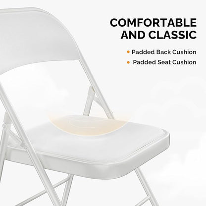 VINGLI 10 Pack Folding Chairs with Padded Seats, Metal Frame with Pu Leather Seat & Back, Capacity 350 lbs, White