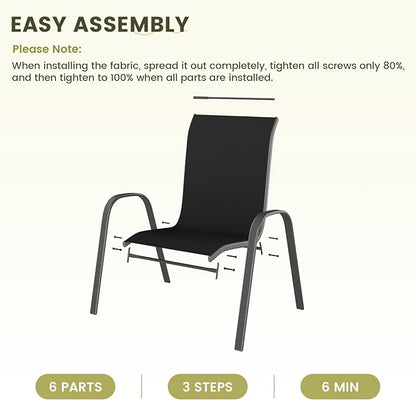 UDPATIO Patio Chairs Set of 8, Stackable Outdoor Dining Chairs with High Back, Breathable Textilene Fabric Outdoor Chair All Weather, 350LBS Capacity for Garden, Backyard (Black)