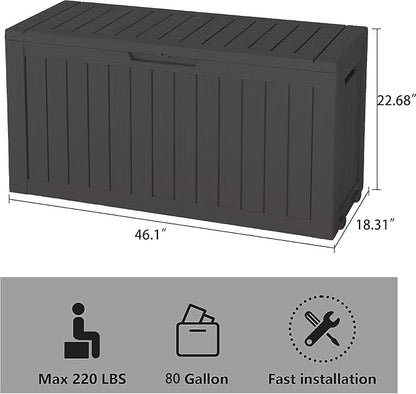 Outdoor Storage Box, Resin Deck Boxes Indoor and outdoor, Waterproof Storage Box Lockable Lid (Black, 85 Gallon)
