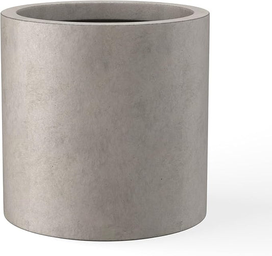 Kante 12.6" Dia Round Concrete Planter, Modern Style Large Cylindrical Plant Pot with Drainage Hole and Rubber Plug for Indoor Outdoor Patio, Weathered Concrete