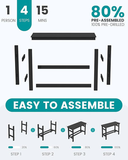 SERWALL Outdoor Bar Set - 2 Adirondack Bar Chairs & Bar Height Table with 1.6" Umbrella Hole, All-Weather HDPE Patio Furniture for Poolside, Backyard, Garden - Black