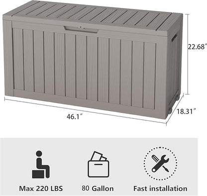 Outdoor Storage Box, Resin Deck Boxes Indoor and outdoor, Waterproof Storage Box Lockable Lid (Grey, 85 Gallon)