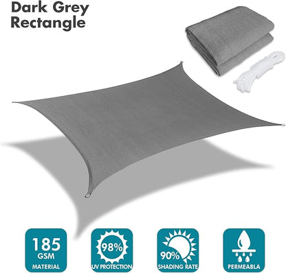 KANAGAWA 10'X20' Dark Gray Custom Size Sun Shade Sail Rectangle UV Block Canopy Cover for Patio Backyard Lawn Garden Outdoor (Customized Available)