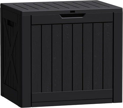 Flamaker Resin Deck Box 40 Gallon Waterproof Outdoor Indoor Storage Box Imitation Wood Resin for Patio Furniture Garden Tools and Pool (Black)