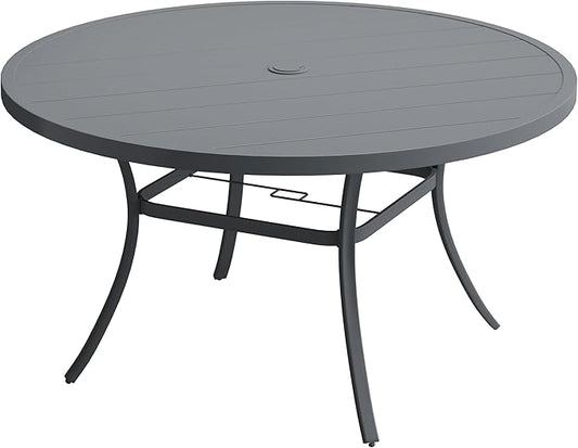 VICLLAX 50" Outdoor Round Patio Table with Umbrella Hole, All Weather Metal Round Outdoor Dining Table for Lawn Garden, 6-8 Person Table, Grey