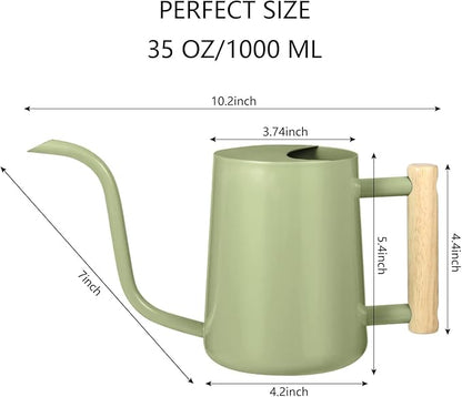 Watering Can Indoor Plants, 35oz Small Indoor Stainless Steel Metal Watering Can Modern Decorative Watering Pot with Long Spout for Indoor House Plant Bonsai Garden Flowers (Sage Green)