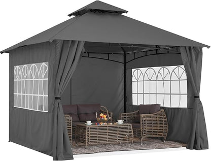 MASTERCANOPY Patio Gazebo Steel Frame Outdoor Gazebo with Windows Curtains (11x11,Dark Gray)
