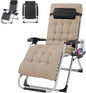 VINGLI Padded Zero Gravity Chair, Lounge Chair with Removable Cushion & Tray， Folding Reclining Patio Chairs， Recliner Chair for Lawn，Indoor Outdoor-Khaki