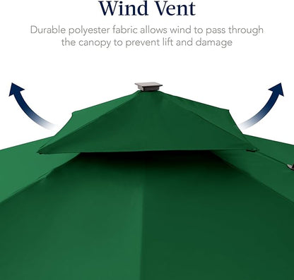 Best Choice Products 12x12ft LED Cantilever Patio Umbrella w/Base Included & 360° Rotation, Large Solar Offset Hanging Outdoor Sun Shade for Deck, Backyard Table w/Stand & Lights – Green