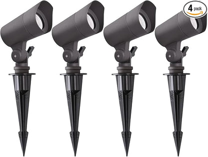 LED Landscape Lights with Connectors, 12V Low Voltage, Warm White 3000k, 4W, 175LM, Outdoor Waterproof Garden Pathway Lights Wall Tree Flag Spotlights with Spike Stand, 4 Pack