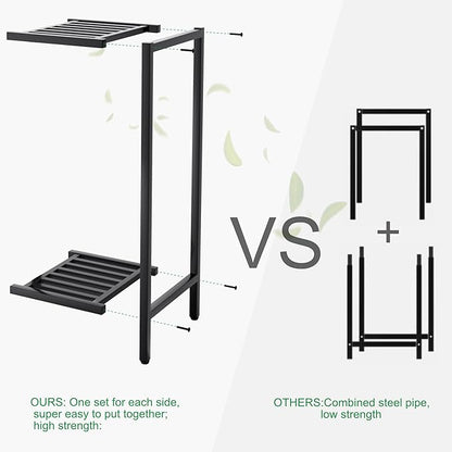 Zhongma 2 Tier 30" Tall Indoor Outdoor Plant Stand, 12 L x 12 W x 30 H inch, Heavy Duty Square Metal Flower Stand for Patio, Home, Garden, 220 LBS Capacity & Heavy Duty Construction