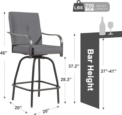 Patio Swivel Bar Stools Set of 4, Outdoor Bar Height Swivel Chairs with Cushions for Garden Balcony Backyard, Grey