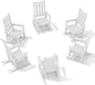 KINGYES Oversized Outdoor Rocking Chair Set of 6, All-Weather Patio Rocking Chairs for Porch, HDPE Outdoor Patio Rockers with High Back & Wide Seat for Garden, Lawn, White