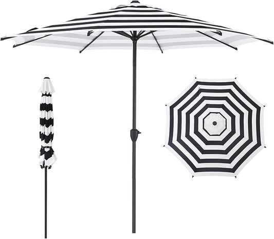 Abba Patio 9FT Lyon Outdoor Patio Umbrella Outdoor Table Umbrella with Crank Market Umbrella 8 Sturdy Ribs UV Protection Waterproof and Push Button Tilt for Garden Deck Backyard Pool,Black & White Stripe