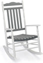 VINGLI Wooden Rocking Chair, Outdoor Chair with 450 lbs Support, Relaxing Rocker with Solid Wood High Back Seat Reclining Seat for Deck, Garden, Backyard, Porch (White & Grey, 1PC)