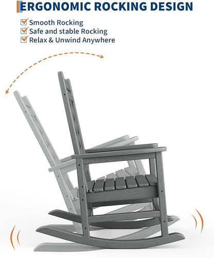 GarveeLife Outdoor Rocking Chair Set of 6, HDPE Weather Resistant Patio Rocking Chair Porch Rocker with Wood Texture & 380 LBS Support for Deck, Pool, Backyard, Gray