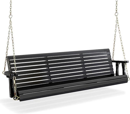VINGLI Upgraded Patio Wooden Porch Swing for Courtyard & Garden, Heavy Duty 880 LBS Swing Chair Bench with Hanging Chains for Outdoors (Black, 5 FT)