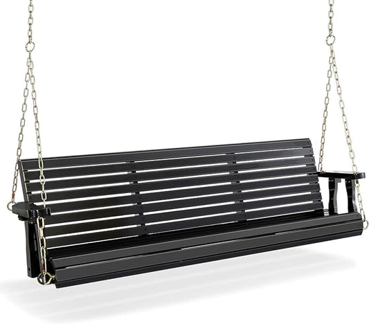 VINGLI Upgraded Patio Wooden Porch Swing for Courtyard & Garden, Heavy Duty 880 LBS Swing Chair Bench with Hanging Chains for Outdoors (Black, 5 FT)