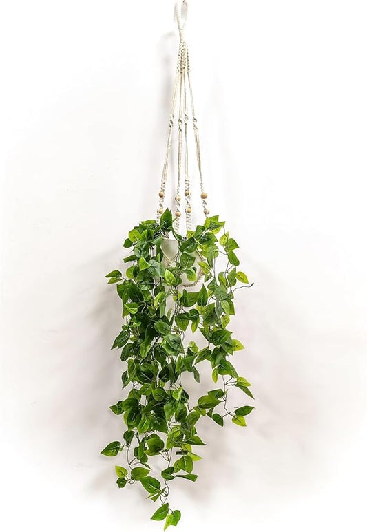 Comtelek Fake Hanging Plants Artificial Plants for Home Decor Macrame Plant Hanger with Fake Vines Faux Hanging Planter Greenery for Wall Ceiling Bedroom Bathroom Kitchen Office Boho Decor Indoor