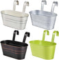 OBTANIM 4 Pack Metal Hanging Flower Pots Iron Railing Planter Outdoor Fence Hanging Pots Bucket Plant Holder with Detachable Hooks Drain Holes for Home Garden Yard Decor (Mixed Color)
