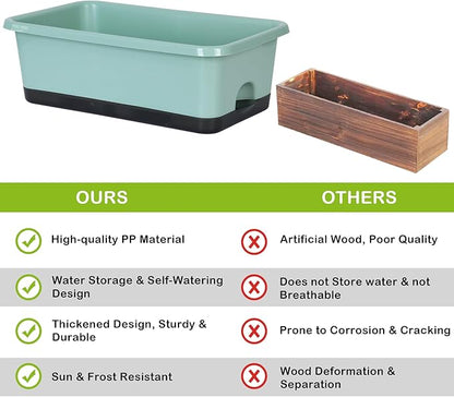 Window Box Planter 6 Pcs, 18 Inches Rectangle Flower Pots with Drainage Holes and Trays, Vegetable Planters for Windowsill Patio Garden Balcony Home Porch Yard Indoor Outdoor (Green, 18*10*6 inch)