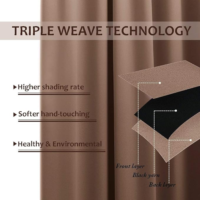 NICETOWN Outdoor Curtains for Patio W100 x L108 inch 2 Pieces, Sun Blocking Screen Shades 100% Privacy for Porch, Pergola, Lanai, Outside Deck, Weatherproof Blinds for All Season, Tan