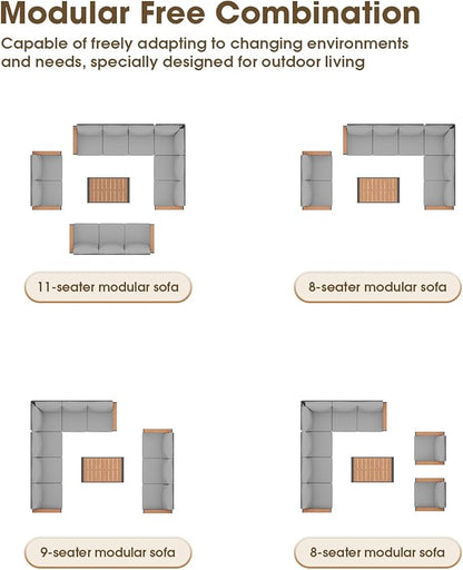 Aluminum Outdoor Patio Furniture Set 8 Seats, Outdoor Sectional Corner Sofa, Patio Conversation Sets with Coffee Table & Washable Thick Cushions, Outdoor Furniture for Backyard, Porch, Gray