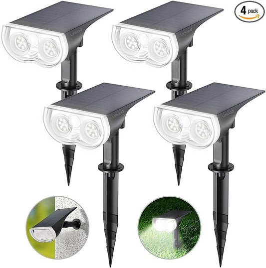 Linkind Solar Lights Outdoor Waterproof IP65, StarRay Dusk-to-Dawn Outdoor Solar Lights, 3 Lighting Modes Solar Spot Lights Outdoor for Garden, Yard, Landscape (Daylight, 4 Pack)