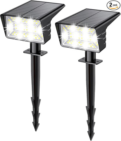 Solar Spot Lights Outdoor with 60 LED & Auto On/Off, 2 Pack Solar Lights Outdoor Waterproof IP68 with 3 Lighting Modes, 2-in-1 Solars Landscape Light for Outside, Garden, Yard(Cool White)
