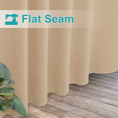 NICETOWN 2 Pieces Outdoor Curtainss Waterproof for Patio Clearance, Room Darkening Sticky Tab Top Thick Light Block Thermal Insulated Outdoor Drapes for Front Porch, Biscotti Beige, W52 by L95