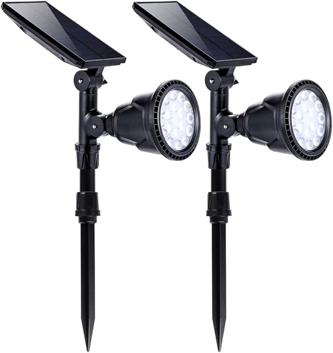 Solar Spotlights Outdoor 18 LED 300 Lumens Waterproof Adjustable Wall Light for Patio Garden Driveway (2 Pack)