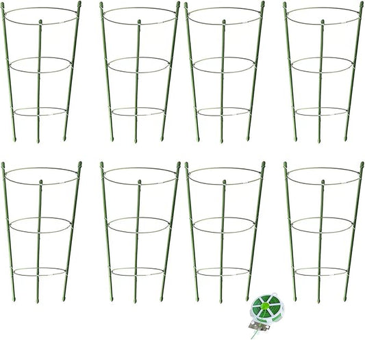 8 Pack Tomato Cage for Garden Plant Support, 18 inches Small Tomato Cages Tomato Trellis with Adjustable Rings, Plant Stakes for Peony Support, Tomato Stakes Rings for Climbing Plants
