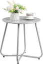 HollyHOME Round Metal Side Table, Rust-Resistant Patio Small Plant Stand, Outdoor 17.32'' Portable End Table for Balconies, Gardens, Living Rooms and Bedrooms, Grey
