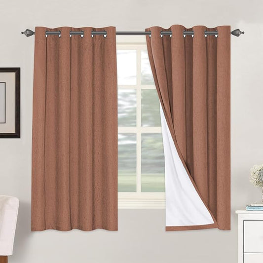 H.VERSAILTEX Linen Blackout Curtains 63 Inches Long 100% Blackout Thermal Insulated Textured Linen Look Curtain Draperies Anti-Rust Grommet, Energy Saving with White Liner, 2 Panels, Washed Spice
